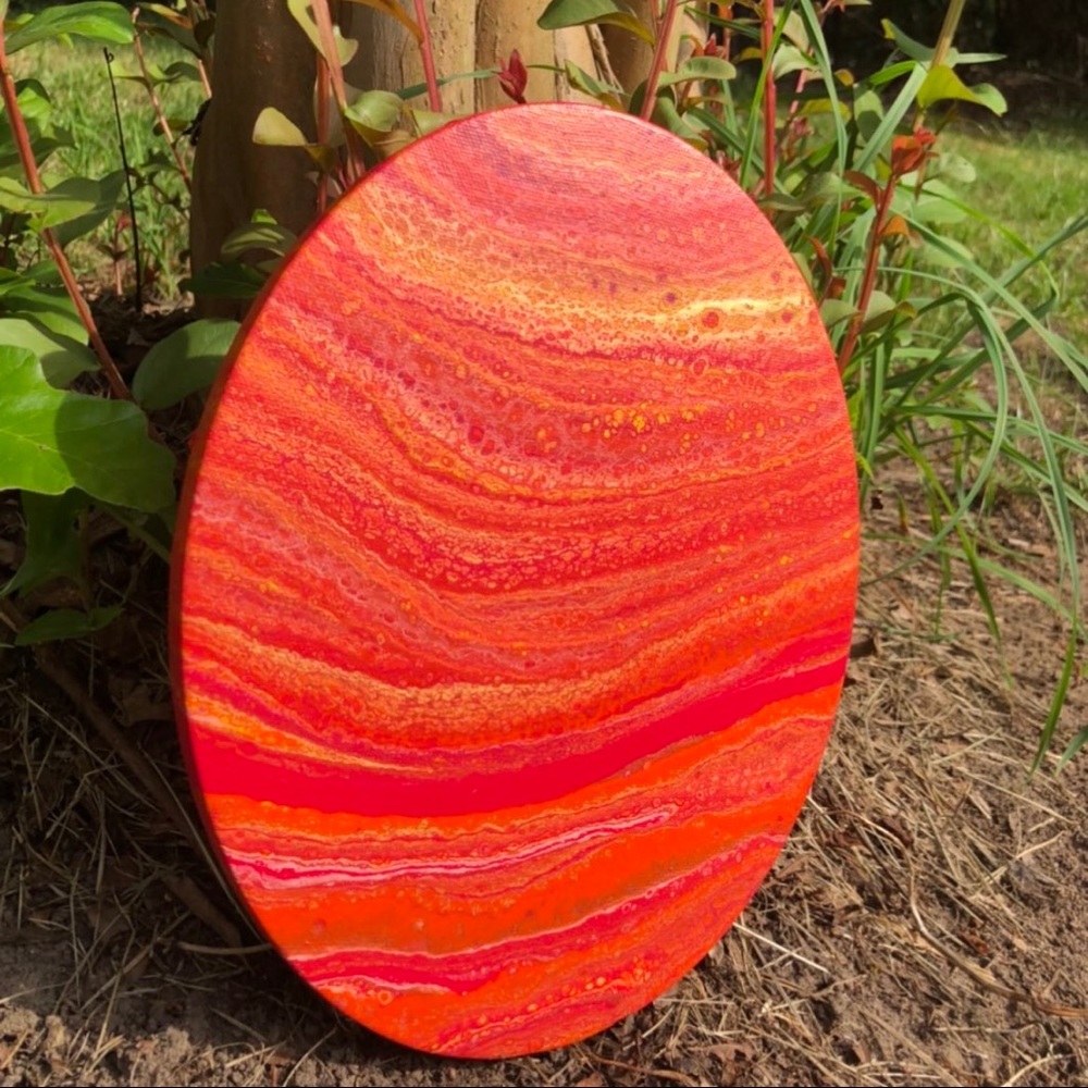 Original fluid art painting “Solstice” 8x10 inch oval stretched canvas